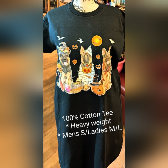 NWoT 🐕HALLOWEEN DOG 🎃👻🧌☠️SPOOKY🐕GERMAN🐕SHEPHERDS☠️🧌👻🎃 comfy COTTON tee! - Picture 3 of 7